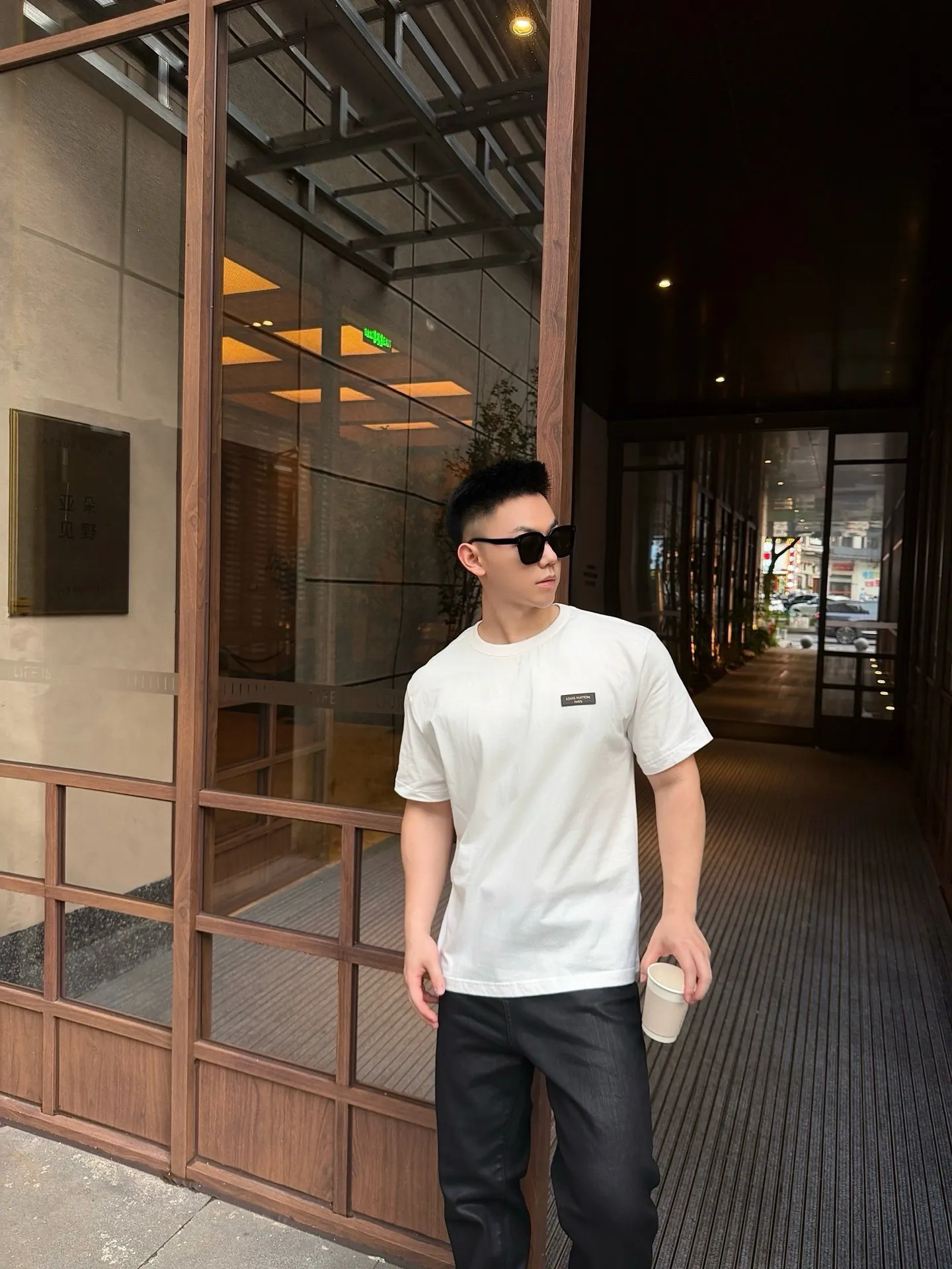 Louis Vuitton/Louis Vuitton 26ss leather chest label short sleeves